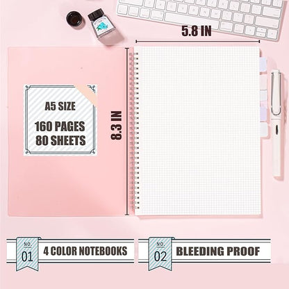 4 Pack Graph Notebook, 5.9 x 8.3 Inches Spiral Notebooks for Work, School and Journal with 110 GSM Graph Paper, Small Notebook with 80 Sheets/160 Pages, Hardcover Grid Paper Notebook