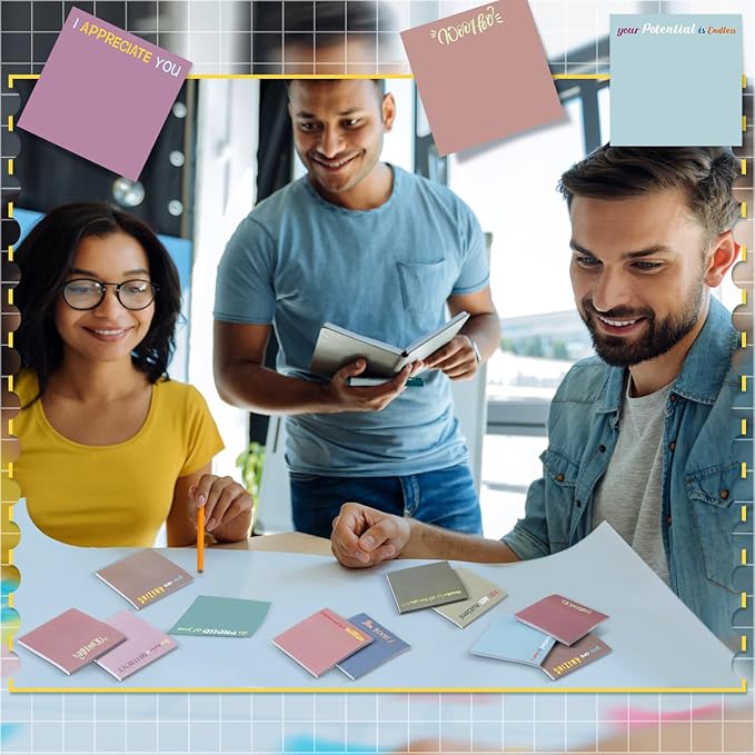 Yinder 24 Pcs Inspirational Sticky Notes with Lines Cute Motivational Sticky Notes Pad Employee Appreciation Gifts Bulk for Teacher Nurse Coworkers Office Supplies 3 x 3''(Morandi Color,Thank You)