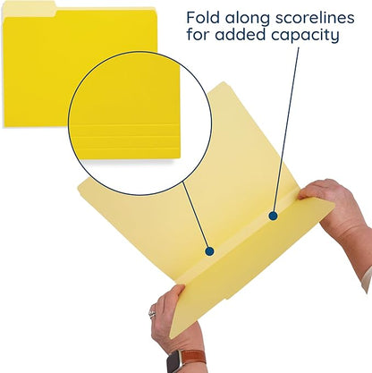 100 Blue Summit Supplies Yellow File Folders – Letter Size, 1/3 Cut Assorted Top Tabs, Durable 11pt Paper, Two Tone Yellow Folders, Bulk 100 Pack for Office and School