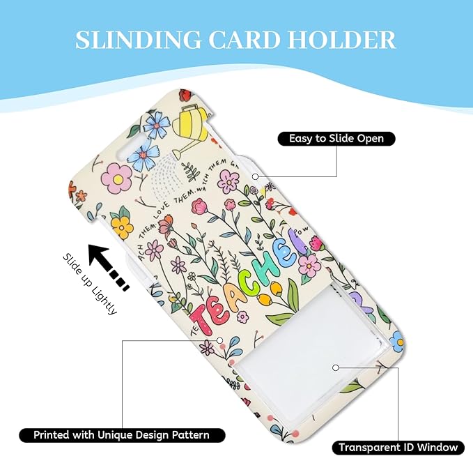 Teacher Lanyards for Id Badges, Cute Flower Floral Badge Holder with Retractable Reel Clip, Adjustable Work Name Tags Keychain Lanyard ID Card Protector Cover Case for Women Nurse Office