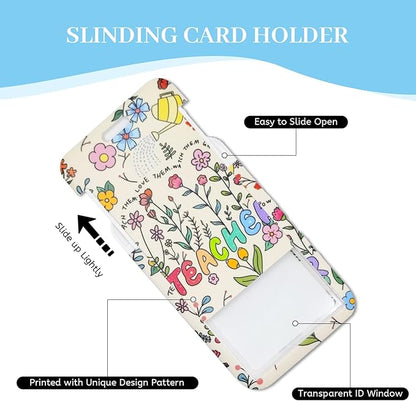 Teacher Lanyards for Id Badges, Cute Flower Floral Badge Holder with Retractable Reel Clip, Adjustable Work Name Tags Keychain Lanyard ID Card Protector Cover Case for Women Nurse Office