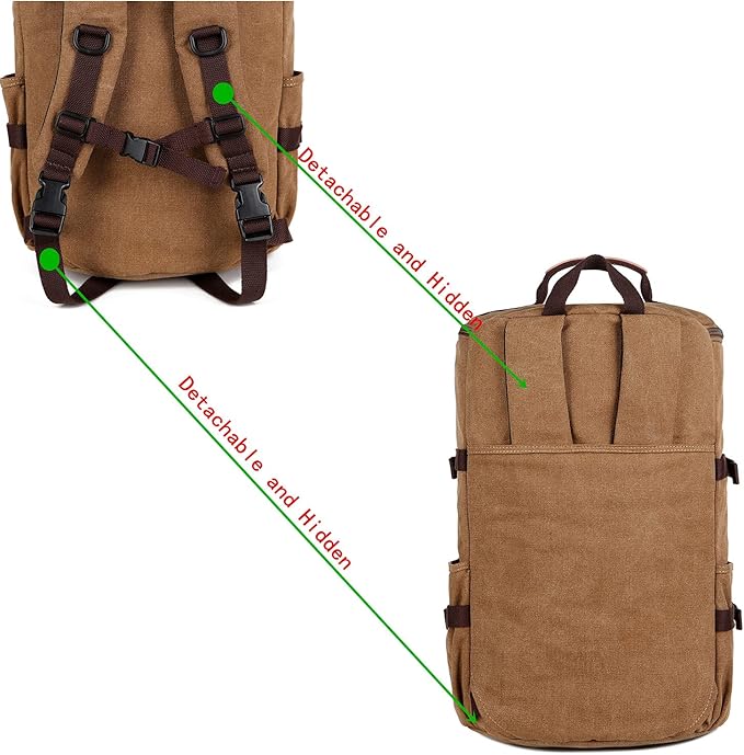 BAOSHA Canvas Weekender Travel Duffel Backpack Hybrid Hiking Rucksack Laptop Backpack for Outdoor Sports Gym HB-26(Coffee)