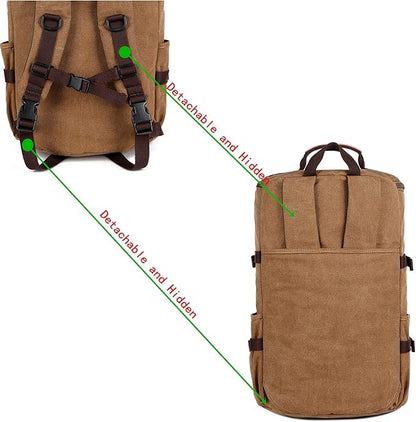 BAOSHA Canvas Weekender Travel Duffel Backpack Hybrid Hiking Rucksack Laptop Backpack for Outdoor Sports Gym HB-26(Coffee)