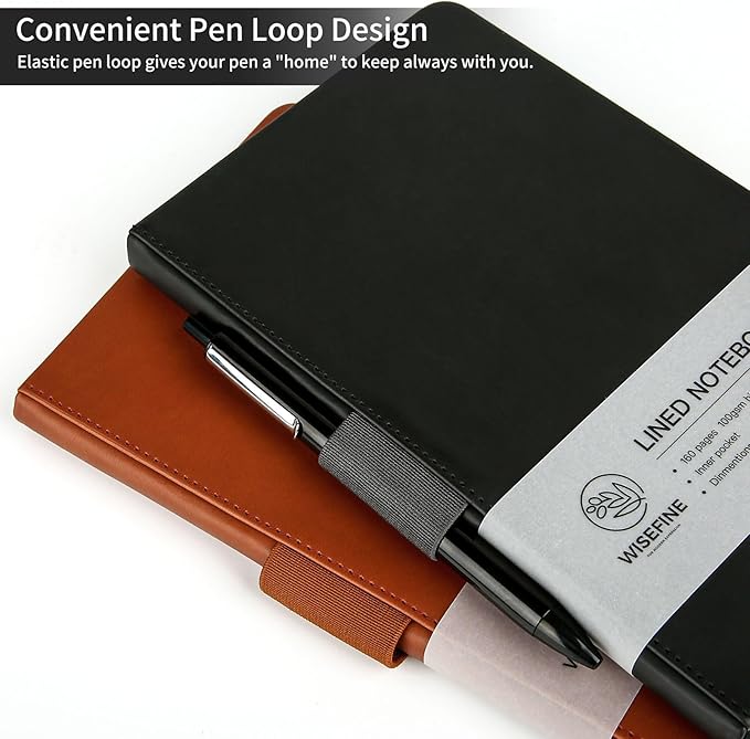 Hardcover Executive Notebooks, 160 Pages Line Ruled Classic Notebook Journal, Leather Notebooks with Pen for Bussiness College Writing Black