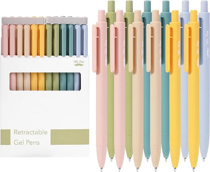 Mr. Pen- Retractable Gel Pens, 12Pack, Black Ink, Natural Vintage Color Barrel Gel Pens, Gel Pens Fine Point 0.5mm, Retractable Pens, Cute Pens, Gel Ink Pens, Aesthetic Pens for Journaling