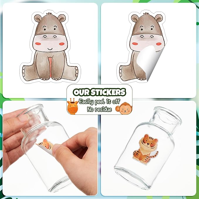 1 Roll Animal Stickers Reward Cute Space Stickers Office Supplies Incentives Sticker Animal Party Favor Decal, 500 Pcs Each Roll(Jungle Animal)