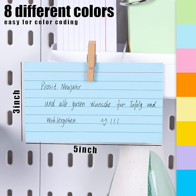 Koogel Colored Index Cards 3x5, 300 Count, Ruled Lined both Side, 8 Assorted Colors, Flash Cards for Studying, Heavy Note Cards for Office, Home and School