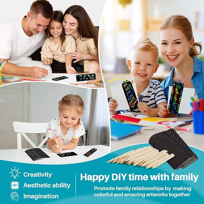 Scratch Art Bookmarks - 36 Sets 4 Style Scratch Bookmarks Making Kit Scratch Paper DIY Scratch Art Party Favors for Classroom