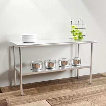 Stainless Steel Table for Prep & Work with Adjustable Undershelf 60 x 24 inches,5ft, Heavy Duty Commercial Kitchen Table for Restaurant, Home, Hotel, Kitchen Prep Tables