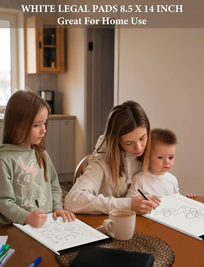 White Legal Pads 8.5 x 14, 6 Pack Wide Ruled Legal Notepads, White Note Pads 8.5 x 14 Writing Pads, Notebook Paper 8.5 x 14, Lined Tablets Notebook Pads of Paper, 70 GSM White Paper, 30 Sheets/Pad