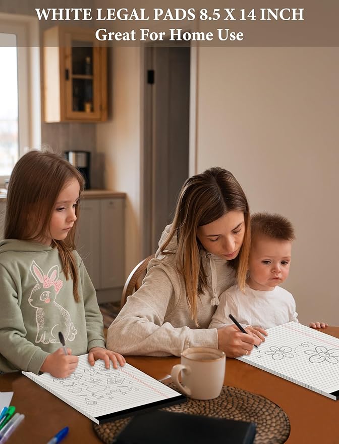 Legal Pads 8.5 x 14 Note Pads, 8 Pack White Paper Pads 8.5''x 14'', Wide Ruled Notebook Pad, Lined Pads of Paper Writing Pads, White Notepads 8.5 x 14, Double Sided, Cardboard Backing, 30 Sheets/Pad