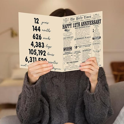 YiKaLus Vintage 12th Wedding Anniversary Card for Husband Wife, Sweet 12 Year Aday Gifts for Him Her,Sweet 12 Anniversary Decorations for Women Men