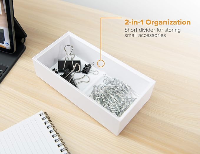 Bostitch Office Konnect Desk Organizer Accessory Tray, Wide, Stacks for Desktop Storage, White (Pack of 2)