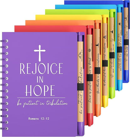 INSADA 7 Sets of Multicolored Christian Prayer Journals in Bulk small notepad 5.43” x 4.33” Spiral Notebooks with Matching Pens - Easter Gifts for Women kids,Church Members & Bible Study Groups