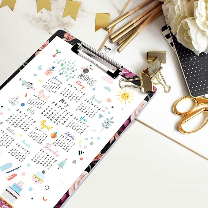 WAVEYU Clipboard Cute, Decorative Clipboard for Office School Hardboard with Low Profile Clip Flower Chic Clipboard Designed for Students Nurse Office Worker, Floral Pattern (12.5"x9")