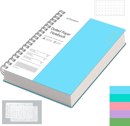 EMSHOI B5 Spiral Notebook Bullet Dotted Journal, Large 7.48" X 10.15", 300 Pages/150 Sheets, 100gsm Dot Grid Paper, Waterproof Hardcover, for Office School Women Men Work Writing Notes-Blue