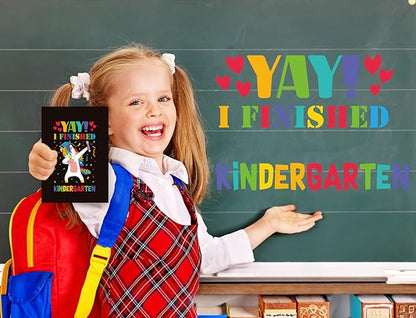 FaCraft Kindergarten Graduation Card, Unicorn Yay I Finished Kindergarten Greeting Cards Class of 2025 Kindergarten Graduation Gift Cards with Envelope for Kids Boy Girl Kindergarten Graduates