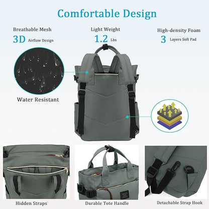 BASICPOWER Backpack Purse for Women Bag Travel Laptop Bookbag Work Nurse Teacher Bag 15.6-in Computer Grey