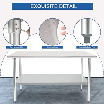 HARDURA Stainless Steel Table 24X60 Inches with Undershelf and Galvanized Legs NSF Heavy Duty Commercial Prep Work Table for Restaurant Kitchen Home and Hotel