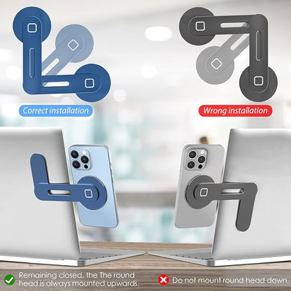 CloudValley Magnetic Phone Holder for Laptop Designed for iPhone 16/15/14/13/12 MagSafe, Adjustable Phone Monitor Side Mount, Slim Portable Foldable Computer Expansion Bracket, Navy Blue…