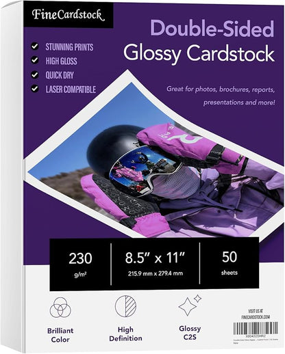 8.5" x 11" Photo Paper for Inkjet & Laser Printers - Extra Thick, High Gloss for Full Color Printing - Premium White Glossy, Instant Dry Paper for Everyday Pictures, Albums - 50 Sheets per Pack