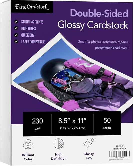 8.5" x 11" Photo Paper for Inkjet & Laser Printers - Extra Thick, High Gloss for Full Color Printing - Premium White Glossy, Instant Dry Paper for Everyday Pictures, Albums - 50 Sheets per Pack