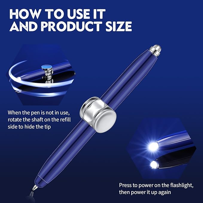 Chinco 2 Pieces Fidget Spinning Pen with LED Light Multi Functional Help Thinking Ballpoint Gift Pen for Adults Students Teenage(Blue)