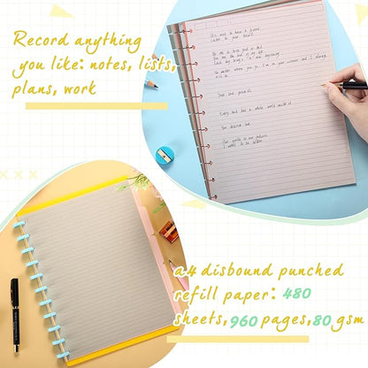 PerKoop 12 Pack 480 Sheets Colored Discbound Refill Paper 8.5 x 11 Inch College Ruled 11 Disc Letter Size Lined Paper Multicolored Refill Notebooks Disc Paper for Refill Paper Journaling(Novel Color)