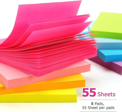 Early Buy Sticky Notes 8 Bright Color 8 Pads Self-Stick Notes 3 in x 3 in, 60 Sheets/Pad