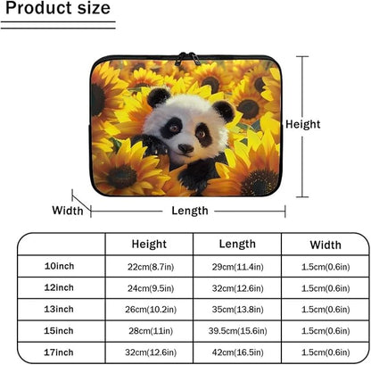 Sunflower Panda Printed Laptop Briefcase for Women Men, Waterproof Laptop Case Bag Laptop Case for 10 Inch, Lightweight Computer Carrying Cover with Zipper for Office Business Traveling