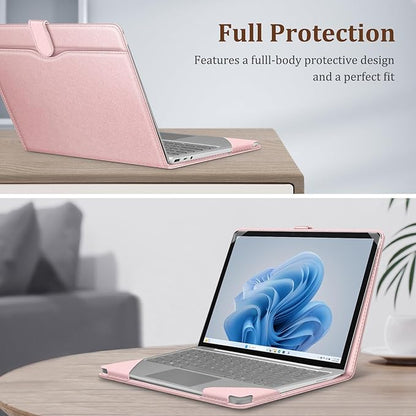 Fintie Sleeve Case for 12.4 Inch Microsoft Surface Laptop Go 3/2/1 (Model: 2013/1943), Premium PU Leather Protective Folio Book Cover with Large Pocket (Rose Gold)
