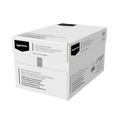 Amazon Basics 92 Bright Multipurpose Copy Paper, 11 x 17 Inches, Pack of 5, 2500 Count, White