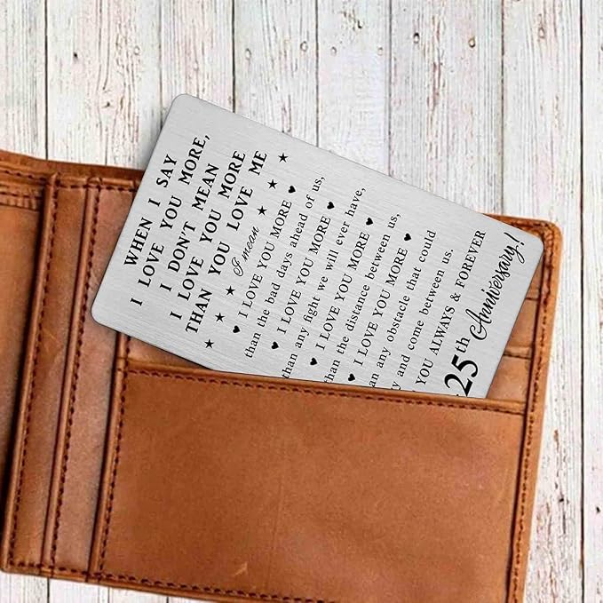 25th Anniversary Card Gifts for Women Couple, 25th 25 Year Anniversary Romantic Wallet Card Gifts for Wife