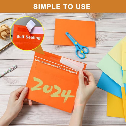 100 Packs 10 Assorted Colors Blank Note Cards and Envelopes 4 x 6 Heavyweight Folded Cardstock and A4 Envelopes Self Seal for Invitations, Wedding, DIY Greeting Cards, Birthday, Baby Showers