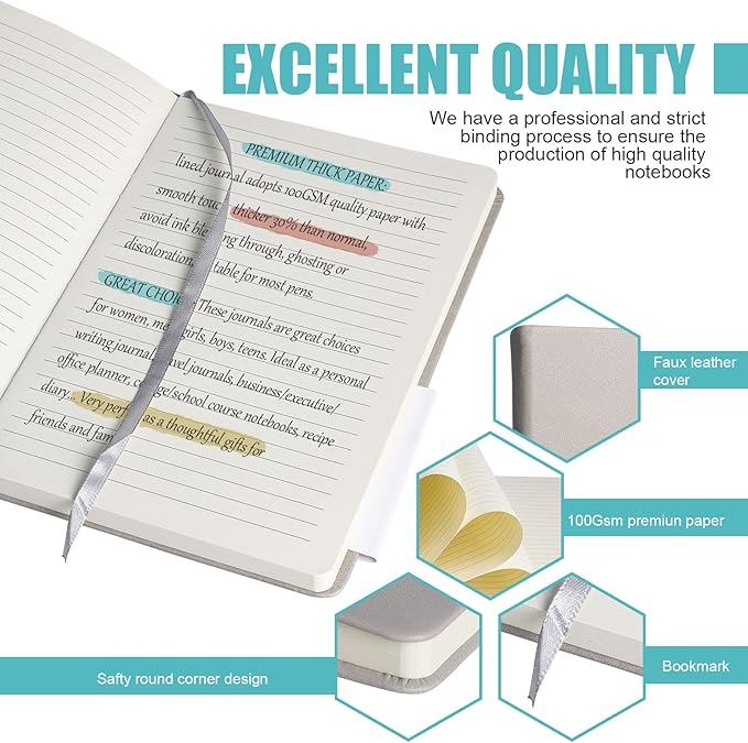 Lined Journal Notebook, (Grey), 160 Pages, Medium 5.7 inches x 8 inches - 100 gsm Thick Paper, Hardcover