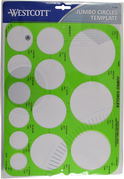 Westcott T-826 Jumbo Circles Template, Plastic Shape Template Tool, 8.75 by 11.5 in