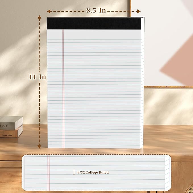 300 Sheets Legal Pads 8.5 x 11 College Ruled 6-Pack White Paper Note Pad Narrow Ruled 50 Sheets per Notepad Perforated Writing Pad Study Back 8x11 Legal Pads Pads of Paper