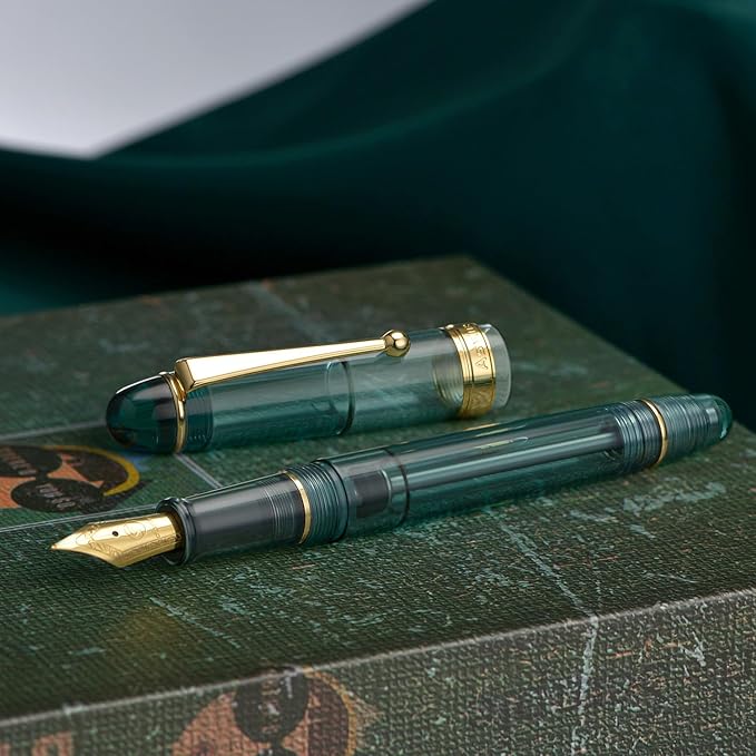Asvine V126 Vacuum Filling Fountain Pen Extra Fine Nib, Transparent Teal Acrylic, Large-Capacity with Gift Case