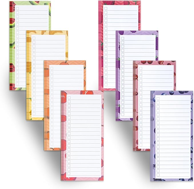 Camelmother 8Magnetic Notepads for Refrigerator Grocery List Magnet Pad for Fridge magnetic grocery list pad for fridge 60 Sheets Per Note Pads (8 Fruits)