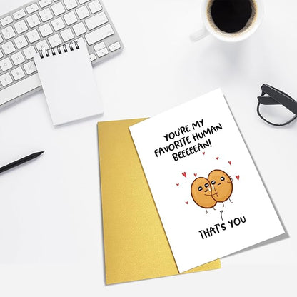 Cute Bean Pun Love Card, Funny Birthday Card for Him Her, Adorable Valentines Card for Boyfriend Girlfriend, Anniversary Card for Husband Wife