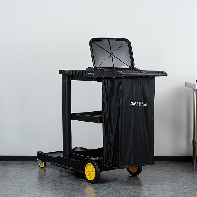 Restaurantware-Janitor CART Bag ONLY: Clean Tek Professional 16.93 x 10.63 x 29.53 Inch Janitorial Cart Bag, 1 Heavy-Duty Bag - Janitor Cart Sold Separately, Durable, Black Plastic Replacement Bag