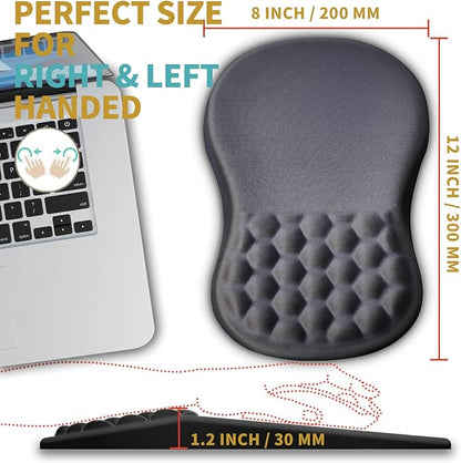 Hokafenle Ergonomic Mouse Pad Wrist Support with Massage Design, Wrist Rest Pain Relief Mousepad with Memory Foam&Non-Slip PU Base, Mouse Pads for Wireless Mouse & Desk (12x8 inch,Gray)