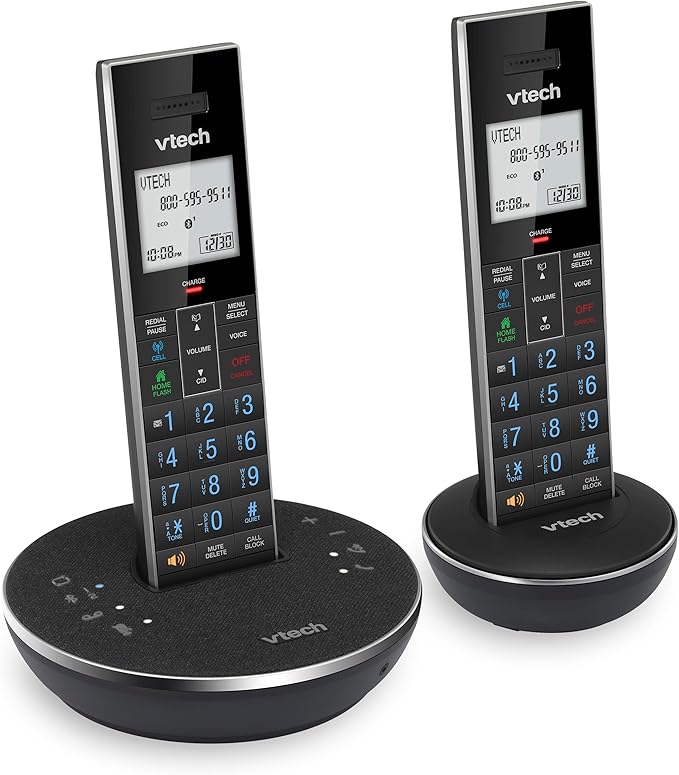 VTech LS6381-2 Bluetooth Speaker with Echo Cancellation, Noise Reduction, Music Streaming, PC/Landline/Cellular Calls, Paired with DECT6.0 Cordless Handset, Answering System, Smart Call Blocker,Black