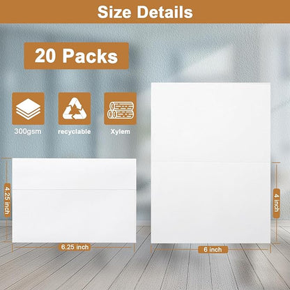 White Blank Greeting Cards and Envelopes 4 x 6 Heavyweight Folded Cardstock and A4 Envelopes Printable Self Seal 20 Packs for DIY Wedding Invitations, Party, Thank You Cards, Baby Showers
