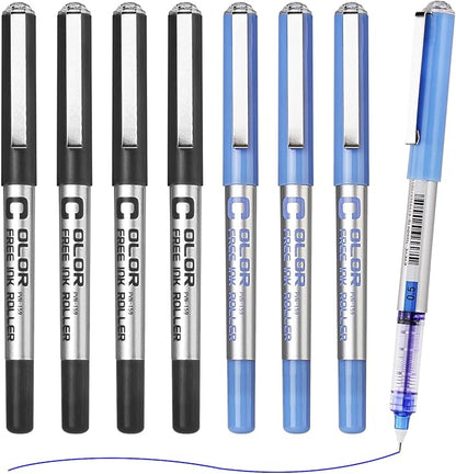 EYEYE Rollerball Pens Extra Fine Point, 4 Black 4 Blue 0.5mm Needle Tip Pen Quick Dry, Liquid Ink Pen Fine Point Smooth Writing Pens for Journaling, Note Taking, Office, School Supplies