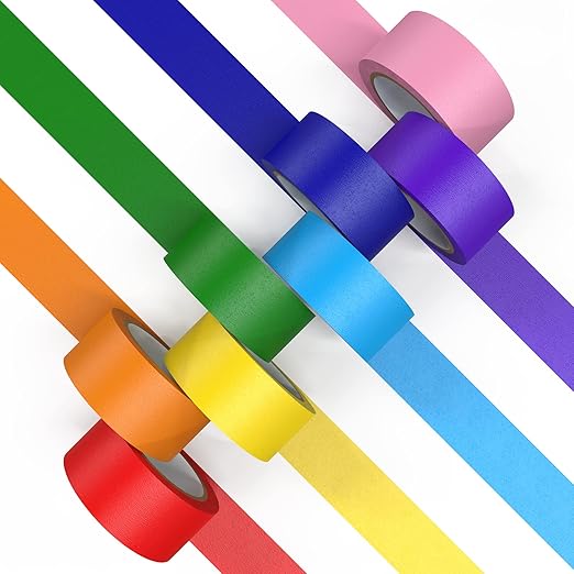 Colored Masking Tape 8 Rolls, 1 inch Wide x 14 Yards Long, Craft Color Painters Colorful Art Rainbow Labeling Tapes Marking Tape for Kids Crafts Moving Classroom, 8 Colors