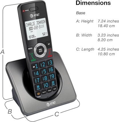AT&T GL2101 DECT 6.0 Cordless Home Phone with Call Block, Caller ID, Full-Duplex Handset Speakerphone, 2" White Backlit Display, Lighted Keypad (Graphite & Black)