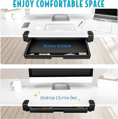 EHO Large Under Desk Slide Out Storage Drawer, Adjustable Sturdy C-Clamp Tray, 20x11.8 inch Pull Out Drawer, Smooth Sliding Rail Design for Keyboard Mouse Desk Extender Organizer for Home/Office Black