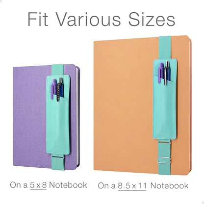 Adjustable Elastic Band Pen Holder, Pencil Holder, Pen Sleeve Pouch for Hardcover Journals, Notebooks, Planners, Binders, Fit Notebooks from 8" to 11” in Height, PU Leather, Detachable, Mint
