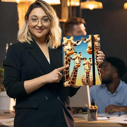 Padfolio Folder with Clipboard,Portfolios Organizer Clipboards with Storage Clipboard Writing Pad PU Leather Conference Document Organizer with Business Card Holder,Giraffe